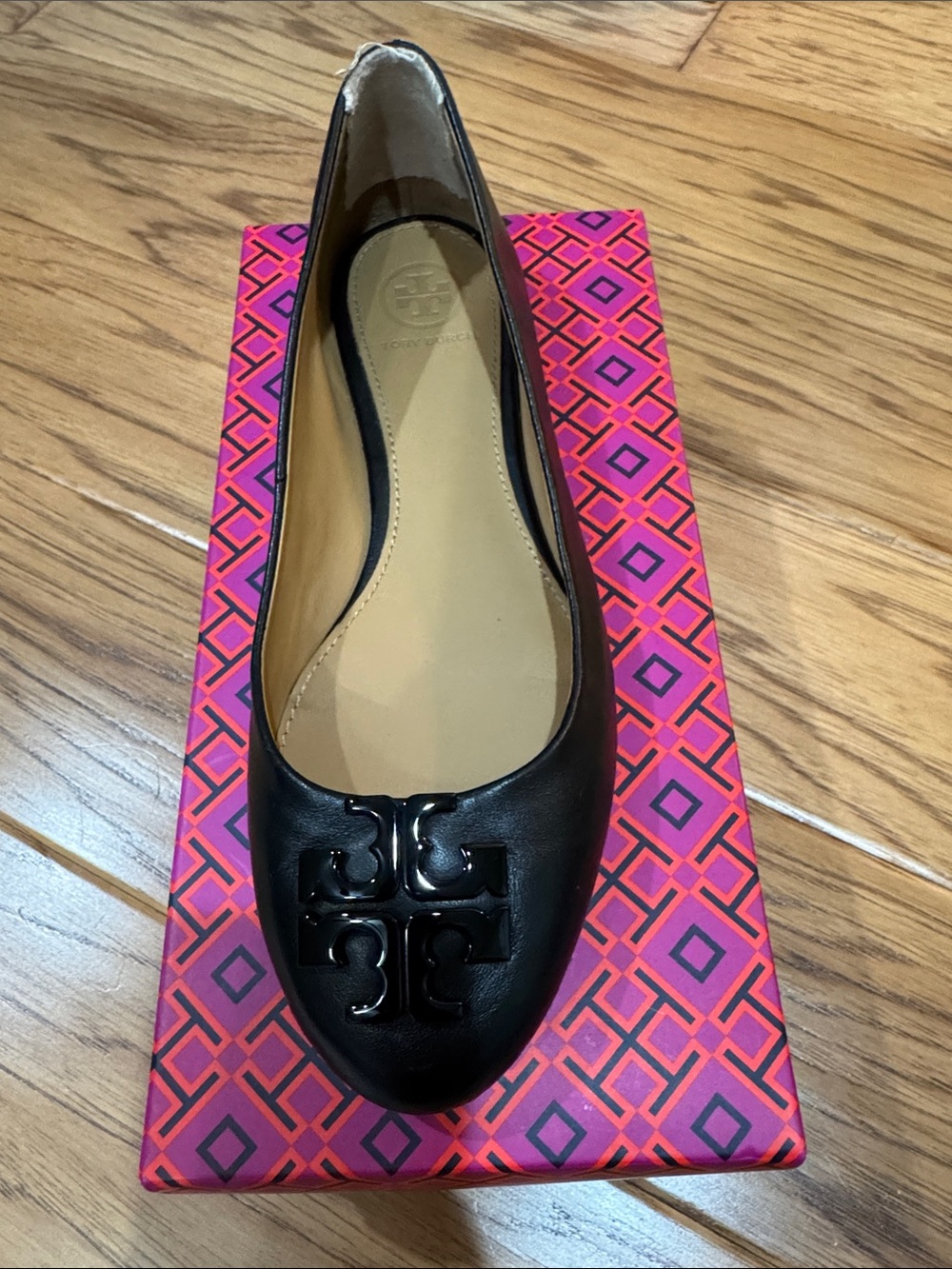 Tory Burch Lowell 2 Black Patent Logo Ballet Flat